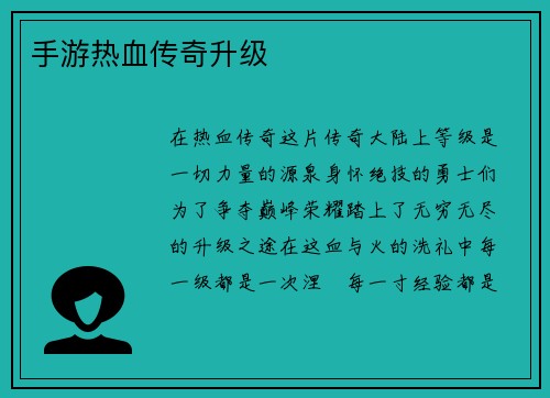 手游热血传奇升级